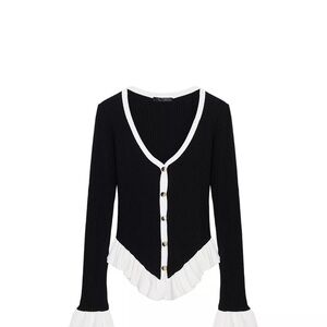 Zara Black and White Button-Down Ribbed Cardigan